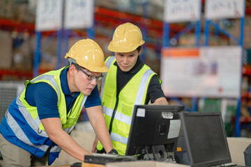 Managers and employees are counting stocks in a warehouse.