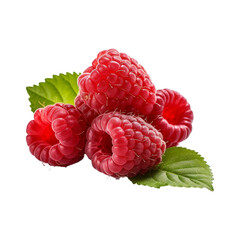 Raspberry with leaves isolated on white background.