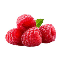 Raspberry with leaves isolated on white background.