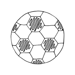 Obraz premium Black and white doodle style soccer ball on isolated white background.