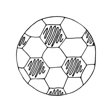 Black and white doodle style soccer ball on isolated white background.
