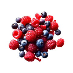 Raspberry with leaves isolated on white background.