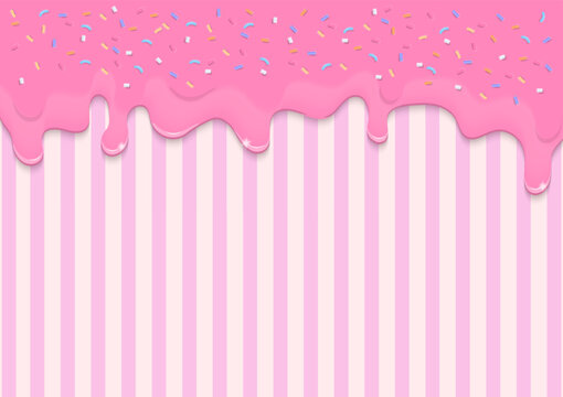 Pink dripping liquid and sprinkles on striped background