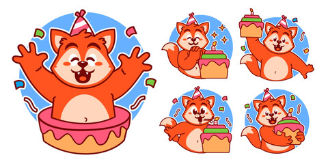 Obraz premium Birthday Fox Sticker
