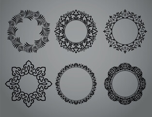 Set of decorative frames Elegant vector element for design in Eastern style, place for text. Floral black and gray borders. Lace illustration for invitations and greeting cards