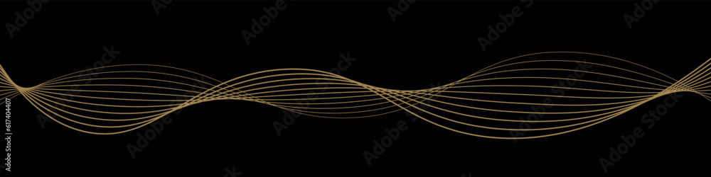 Poster vector wave dynamic gold lines. gold wave on black background. luxury background for your design. ve