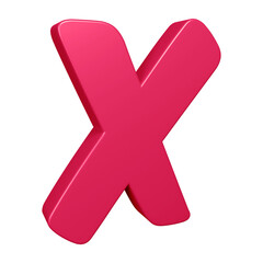 Pink alphabet letter x in 3d rendering for education, text concept