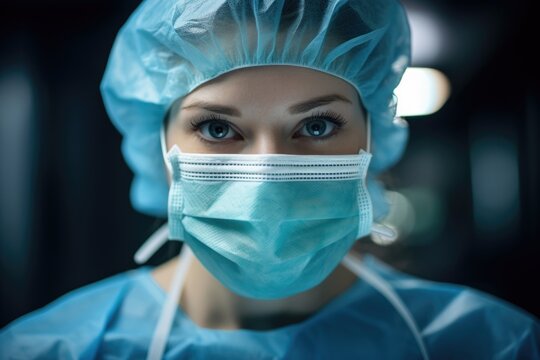 close up portrait of doctor - nurse - every day hero - wearing full medical protection with mask and cap - generative ai - imaginary person
