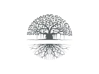 Foto op Plexiglas Ancient Banyan tree  logo vector illustrations, hand drawn art isolated  © Kareemovic