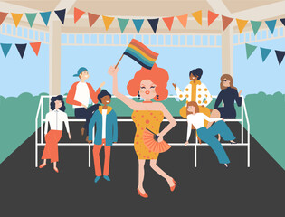 Pride Month Festivity, Park Party, Celebration with Community and Drag Queen Performance Under a Pavilion