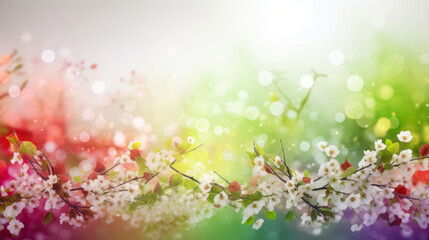 Colorful abstract spring background with cherry blossom tree