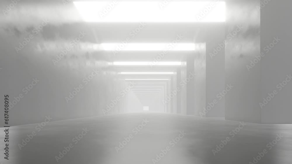 Poster 3d rendering of white abstract sci-fi tunnel, Futuristic spaceship corridor. Loop animation.