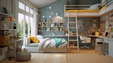 Scandinavian elegance in a children's interior. AI generated