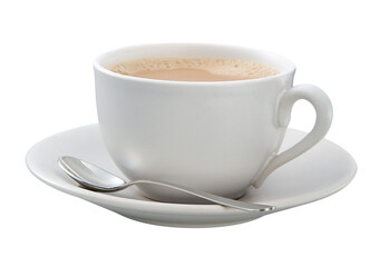 xícara branca com café com leite isolado em fundo transparente