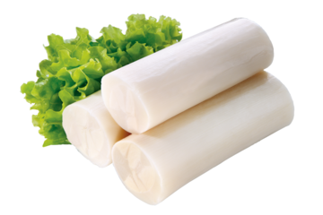 composição com palmitos acompanhado de salada de alface isolado em fundo transparente - palmito e alface