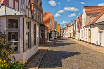 Cobbled street at the old town of Aabenraa, Denmark