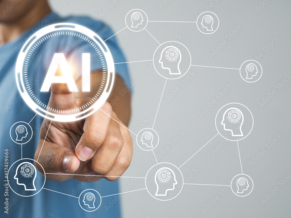 Poster artificial intelligence technology, ai, work connection through the technology of the future. exchan