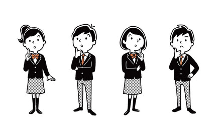 ベクターイラスト素材：考える男子学生と女子学生、人物セット

