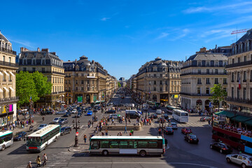 Avenue de l'Opera from Palais Garnier opera in Paris, France. Architecture and landmark of Paris. Cozy Paris cityscape.