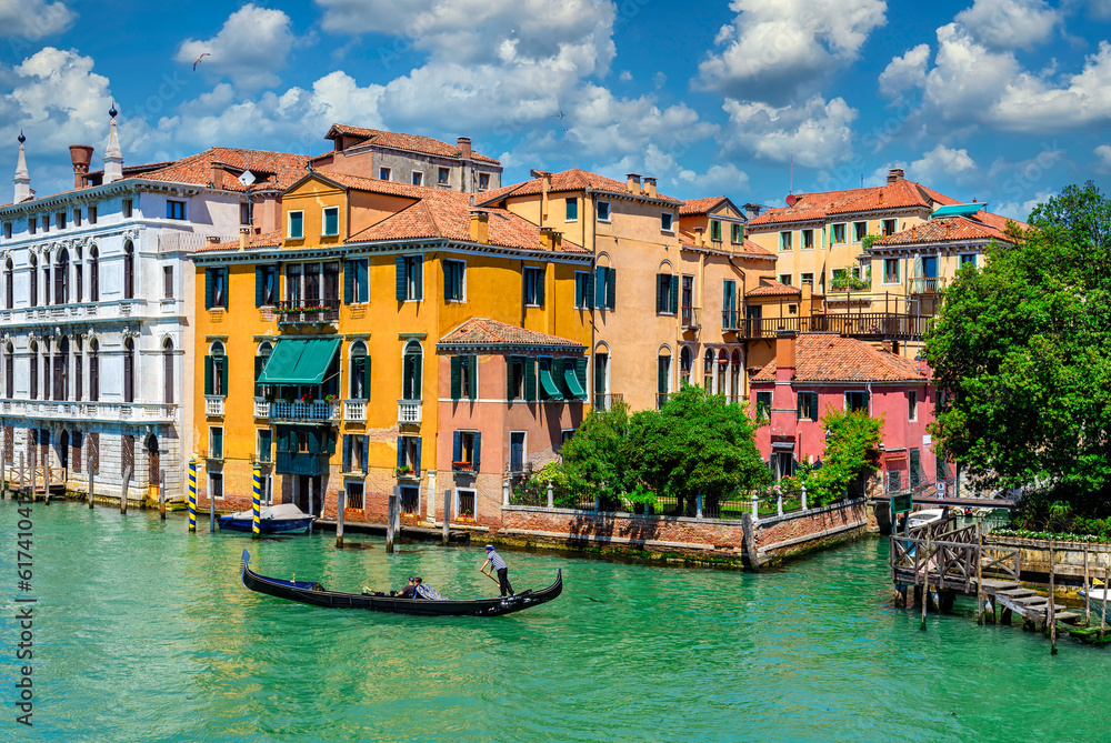 Wall mural Grand Canal with gondola in Venice, Italy. Architecture and landmarks of Venice. Venice postcard