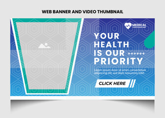 Healthcare or medical video thumbnail and web banner template design. Healthcare medical poster design. 
