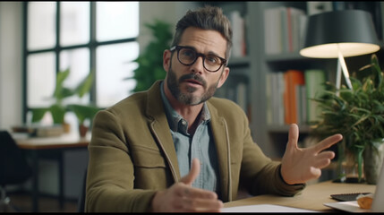 A man talking with a serious expression