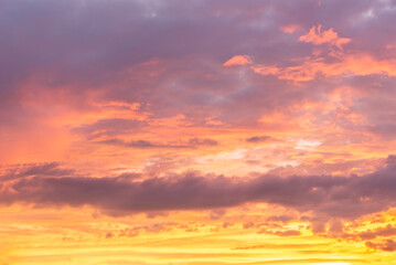 Beautiful orange sunset with pink clouds, sky replacement, nature background