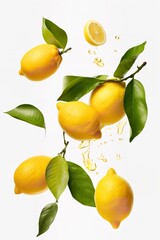 lemon and leaves splash isolated on white background