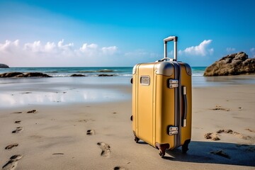 travel suitcase on the beach
