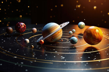 Celestial Bodies in Orbit: A mesmerizing depiction of celestial bodies revolving around the sun, with each planet displaying a unique charm.