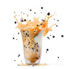 commercial photo of bubble tea boba splash isolated on white background png