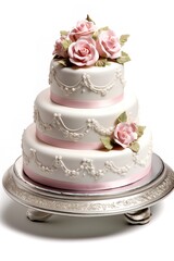 Obraz na płótnie Canvas wedding cake with flowers isolated on white background