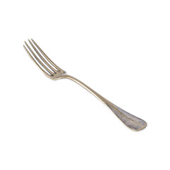 Old vintage metal fork isolated over white background