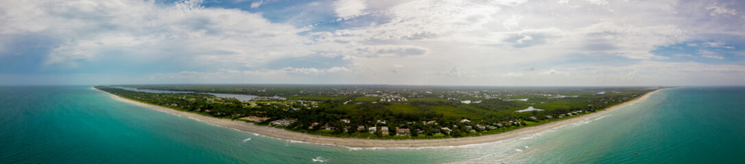 Drone aerial panorama Jupiter Beach Island Florida USA circa 2023 © Felix Mizioznikov