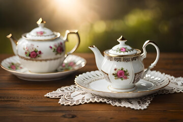 teapot on table blurred background