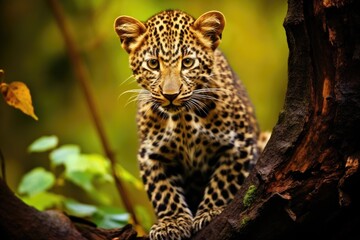 Fototapeta na wymiar A Roaming Leopard in the Enchanting Forest. Generative AI