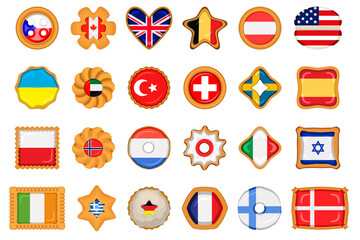 Set homemade cookie with flag country world in tasty biscuit