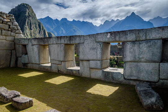 Fototapeta The path to Machu Picchu, the high mountain capital of the Inca tribe, a 15th century citadel site, buildings and view of the plateau and Andes mountains.