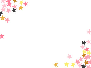 Elegant black pink gold stars random scatter wallpaper. Many stardust spangles Noel decoration elements. Celebration stars random pattern. Spangle elements poster decor.