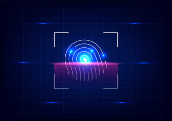 Cyber security and cyber crime concept. Scanning electronic thumb fingerprint on futuristic technology abstract background. Digital protection data. Hacker protection.