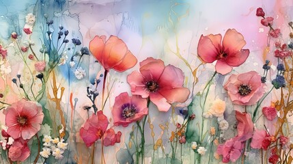 Alcohol ink spring wildflowers
