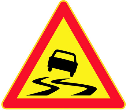 Slippery road sign and symbol