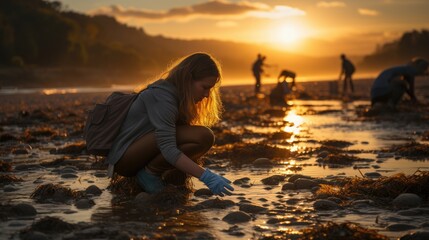 Hands Together - Volunteer Beach Cleanup. Generative AI