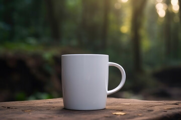 Fototapeta na wymiar White Ceramic Mug on a Natural Backdrop. Generative AI