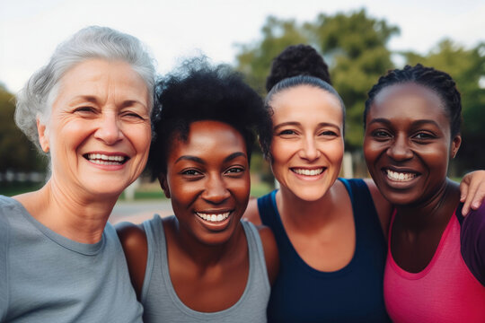Cheerful Generations United in Outdoor Exercise. Generative AI