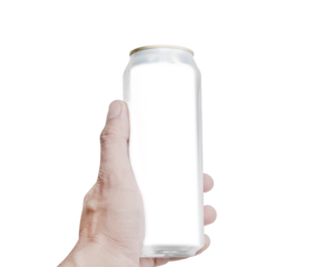 Hand hold mockup shiny aluminum can