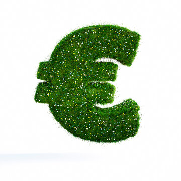 Euro Symbol covered with green grass on white background - 3d illustration