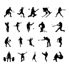 Set of silhouette for sport, activity and game. Set ball sports icons symbols. Baseball player detailed silhouettes sports set.