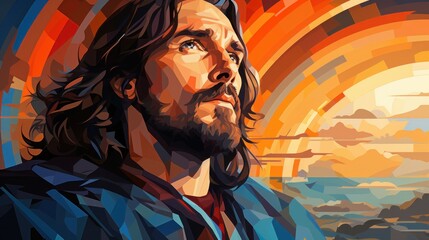 portrait of Jesus in cubist style - obrazy, fototapety, plakaty