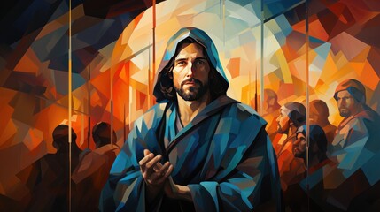 portrait of Jesus in cubist style